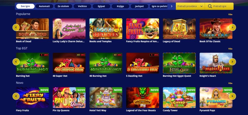 Izgled Senator Casino stranice