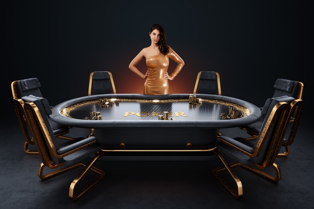 Stol za poker i ženski dealer