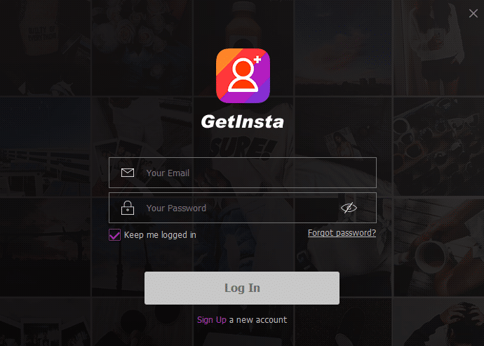 Aplikacija GetInsta logiranje