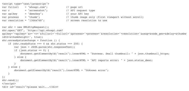 Screenshot API - Javascript primjer