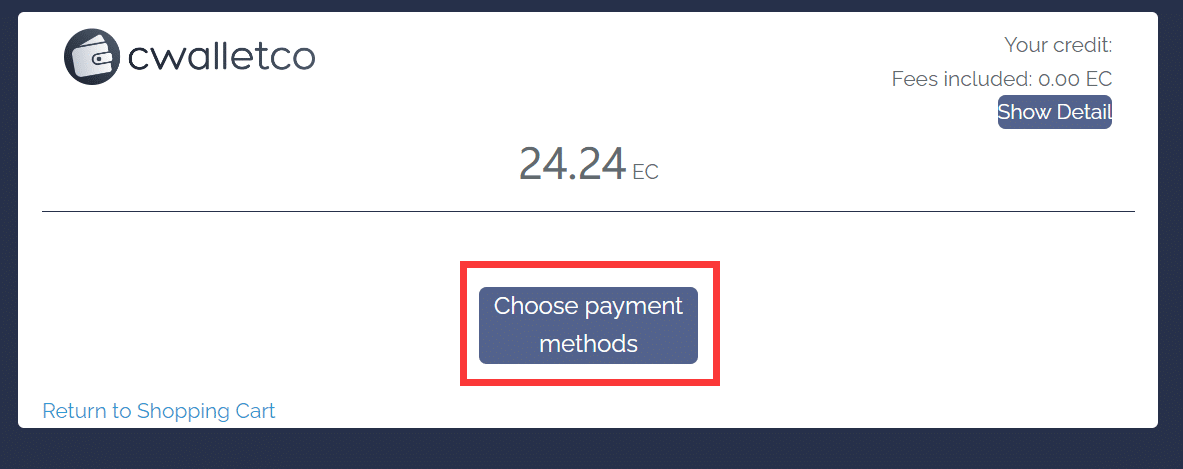 Zatim će preći na ovu stranicu, kliknite "Choose payment methods".