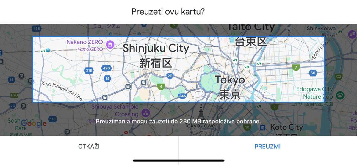 preuzimanje offline karte na google maps