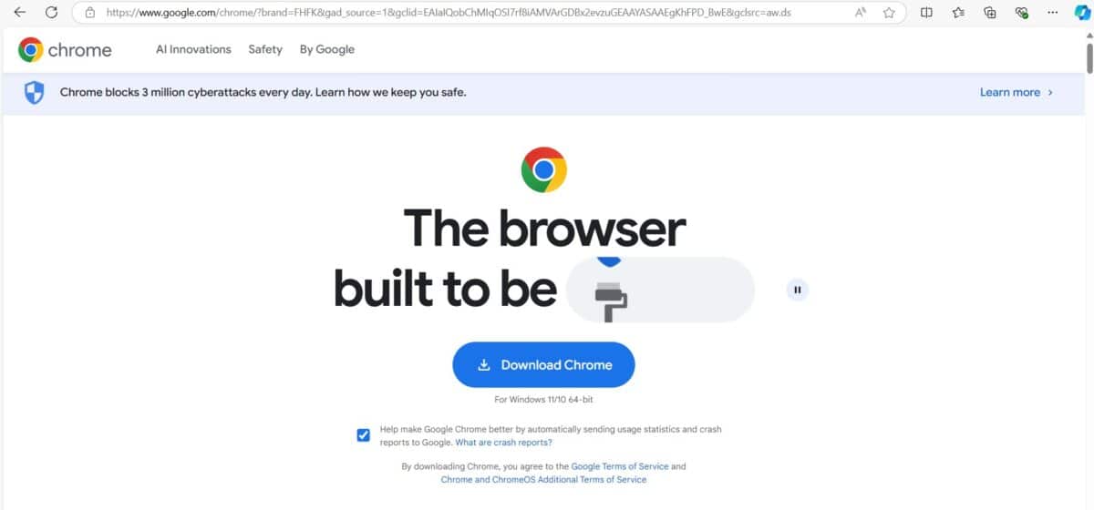 početak instalacije google chrome preglednika