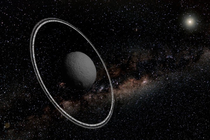 (Autorova interpretacija sustava prstenova oko asteroida Chariklo. Credit: Lucie Maquet)