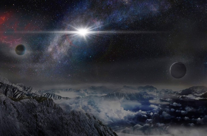 Umjetnički prikaz ASASSN-15lh, kako bi izgledao promatran s površine planeta u matičnoj galaksiji, udaljenog 10.000 svjetlosnih godina od ASASSN-15lh. FOTO: Jin Ma / Beijing Planetarium.