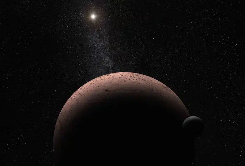 Umjetnički prikaz patuljastog planeta Makemake i njegova mjeseca (Credit: NASA/ESA/A. Parker)