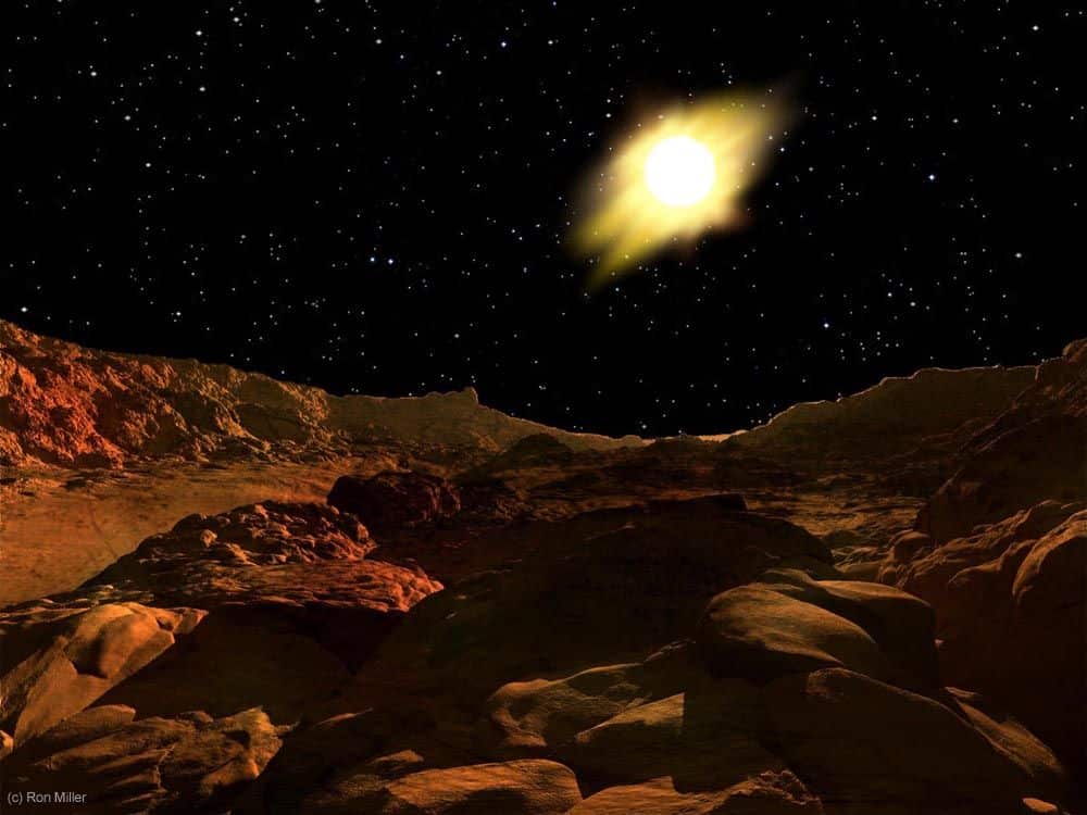 Pogled s površine Merkura, udaljenog 58 milijuna kilometara od Sunca (Credit: Ron Miller)