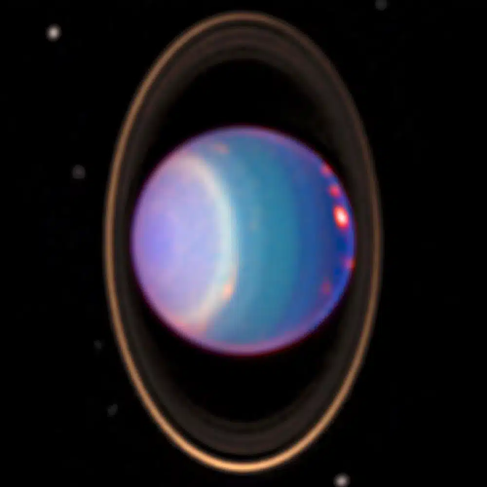 Uran, njegovi prstenovi i mjeseci snimljeni teleskopom Hubble (Credit: Wikipedia)