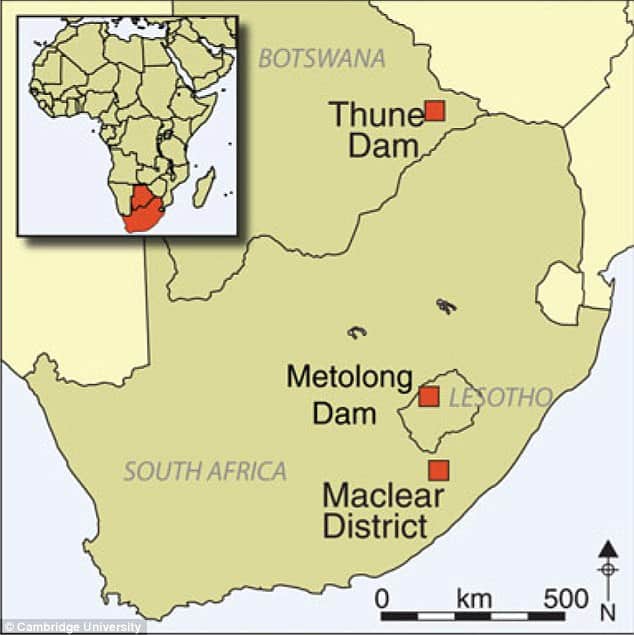 The rock art in questions is located at 14 sites in three different regions of Southern Africa: the Thune Dam, Botswana, the Phuthiatsana Valley, Lesotho and the Maclear District in South Africa